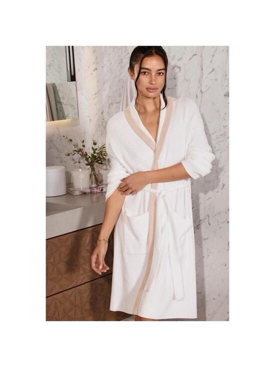 Barefoot Dreams Other - Barefoot Dreams Cozychic Ultra Tipped Ribbed Short Robe Size S/M Seasalt/Shell